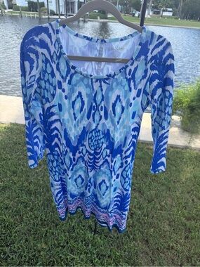 Lilly Pulitzer Blue and Light Blue Ikat-Style 3/4 Sleeve Dress